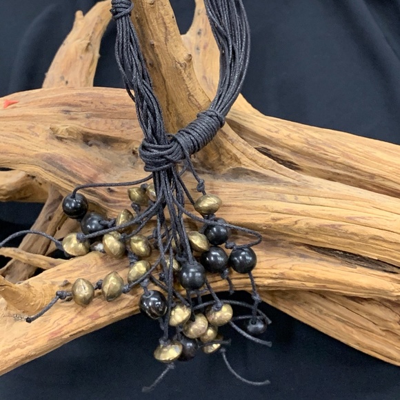 Antique African Brass, Horn, Leather Necklace